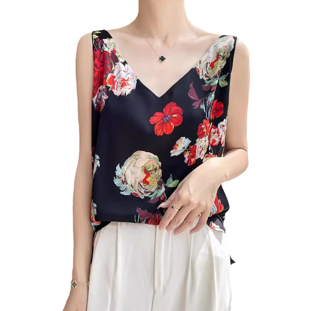 High-Quality Chinese-Style Satin V-Neck Camisole: Women's Sleeveless Summer Top