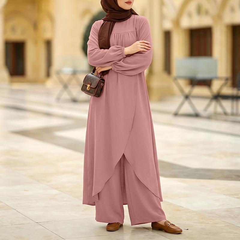 ZANZEA Women Elegant Long Blouse With Elastic Waist Long Pants Casual Two Piece Suit Sets
