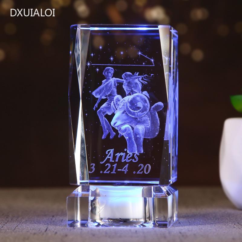 Home Decoration 3D Interior Carving 12 Constellation Crystal Glass Ornaments Birthday Gift Gift Music Box Gift for Girlfriend
