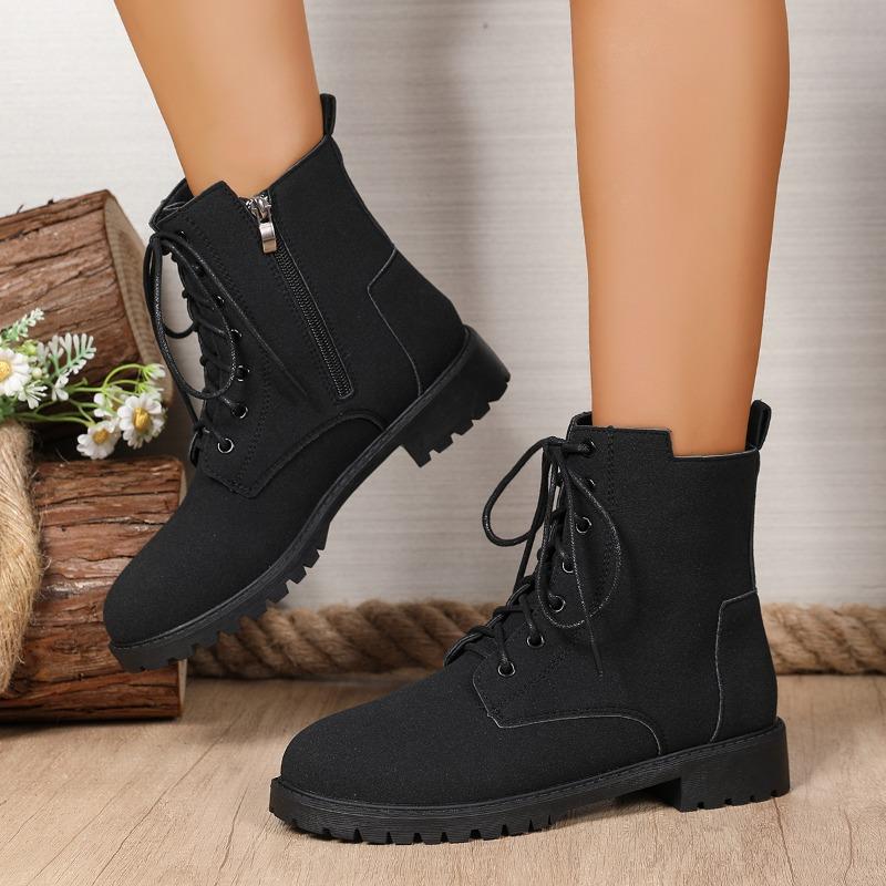 Fashion Side Zip Block Heel Shoes Women's Round Toe Platform Anti-Slip Wear-Resistant Kitten Heel Shoes