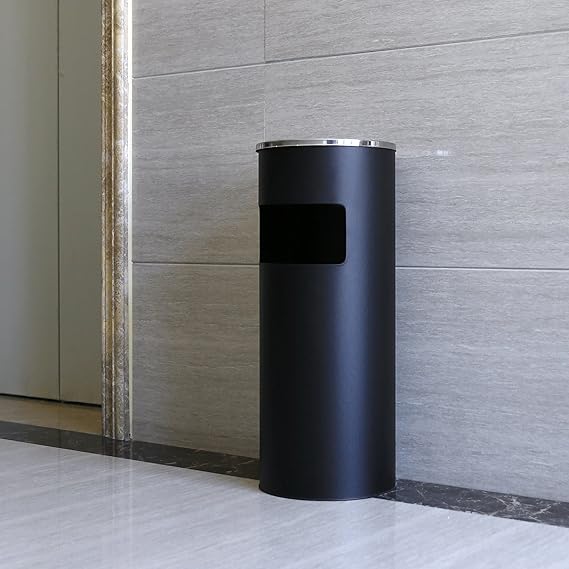 SONGMICS Standing Ashtray Cigarette Bin Outdoor Stainless Steel Black 60.5 x 24.5 cm