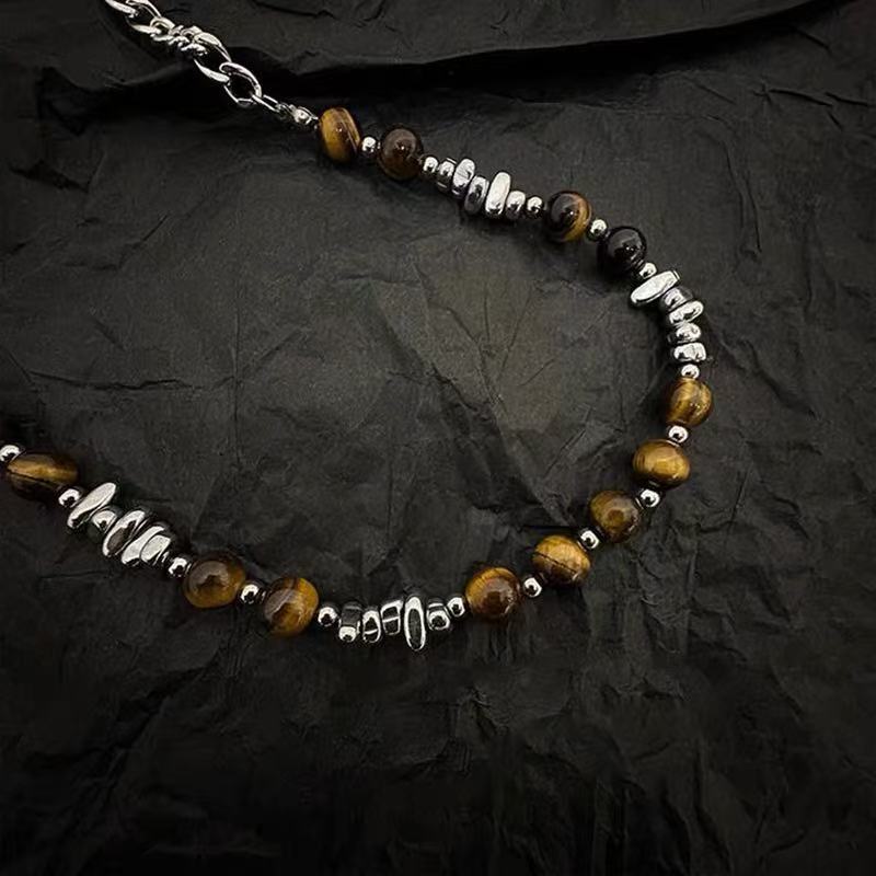 Nuovo stile cinese Pietra Occhio di Tigre Perline Cucitura Versatile Hip-hop Collana Clavicola Ciondolo per Uomo e Donna