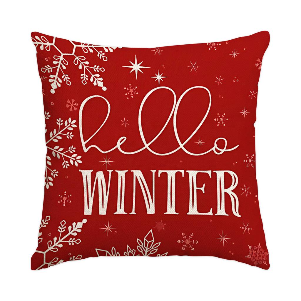 1 \ 4pcs blue Christmas pillow cover, single-sided printed cushion cover, suitable for living room sofas (without pillow core)
