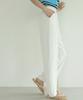 Ppaeppae Elastic Waist Slip Line Front Slit Stretch Long Straight Pants