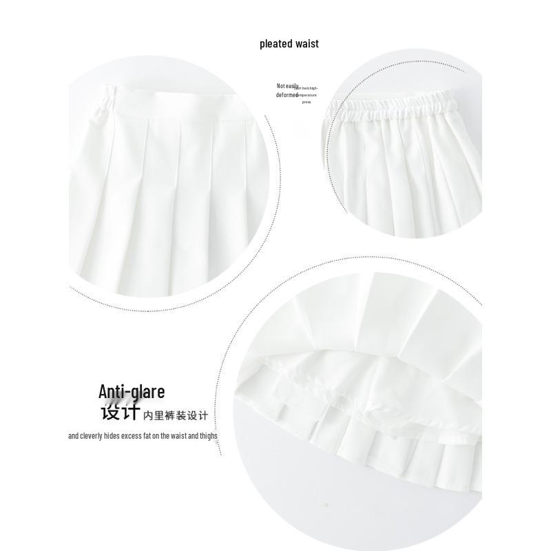 Dívčí preppy bílá plisovaná tenisová sukně - korejský styl, letní sportovní oblečení pro větší děti