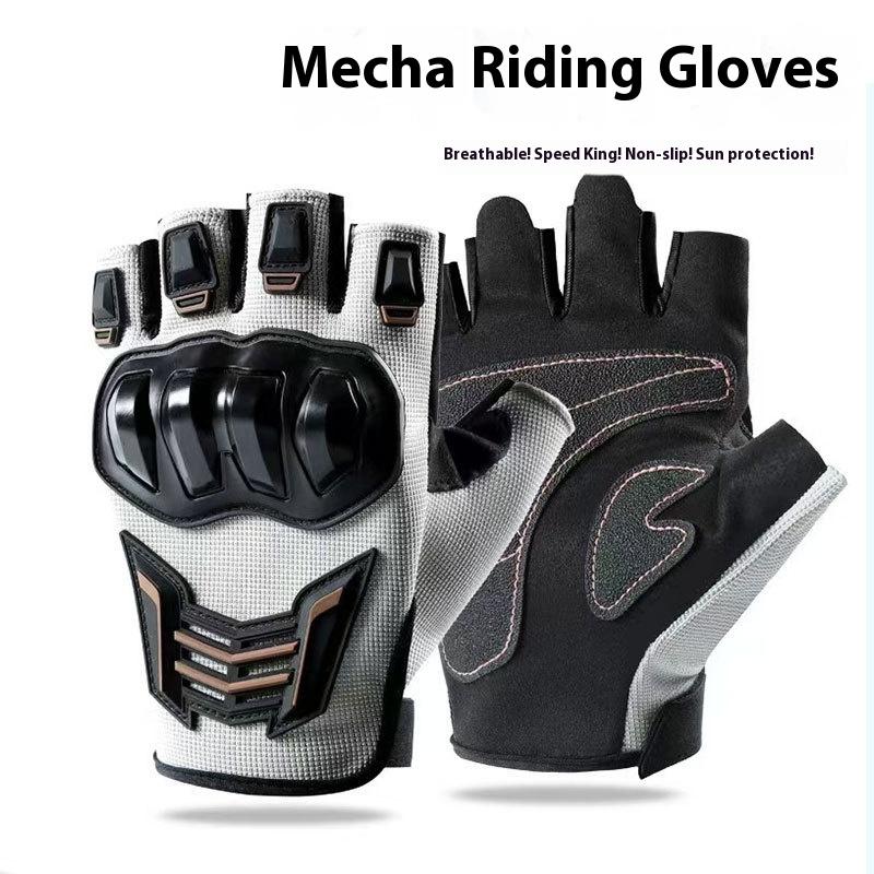 Men's Half-Finger Racing Gloves Protective Anti-Slip and Fall Breathable Riding Gloves for Outdoor Summer Motorcycling