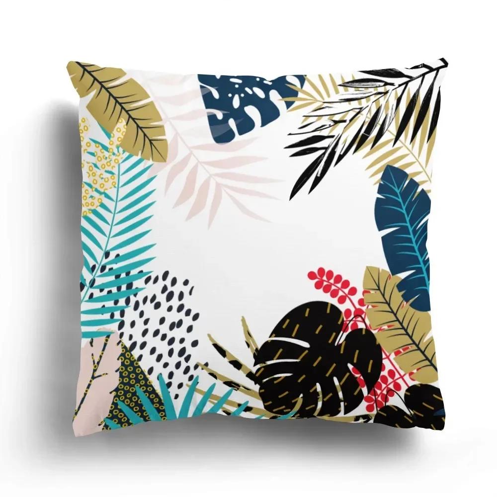 Office Sofa Car Cushion Cover Luxury Home Decoration Pillow Cover Creative Leaves Tropical Plant Pattern
