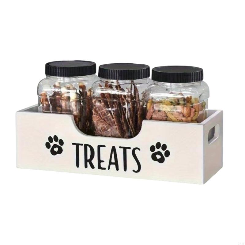 Pet Treat Storage Organizers Wooden Box 3 Sealed Jars Nonslip Base Storage Box