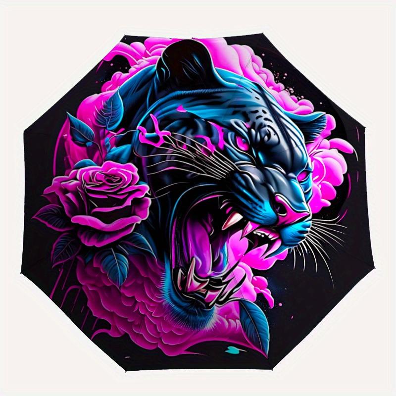 

1pc Panther HeadAutomatic Folding Umbrella, Portable & Foldable Design with 8 Ribs, Casual Outdoor Accessory yy250804257