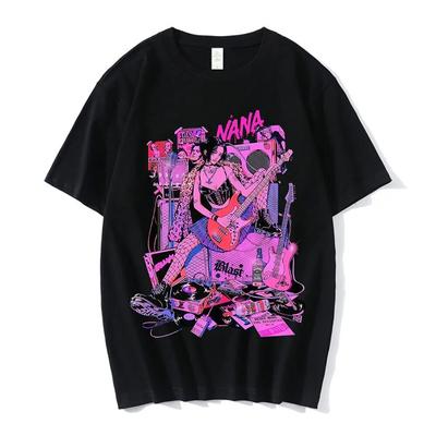 Nana Osaki koszulka anime czarne kamienie zespół unisexga t-shirty z krótkim rękawem unisex damskie 100% bawełna luźna koszulka Harajuku Streetwear