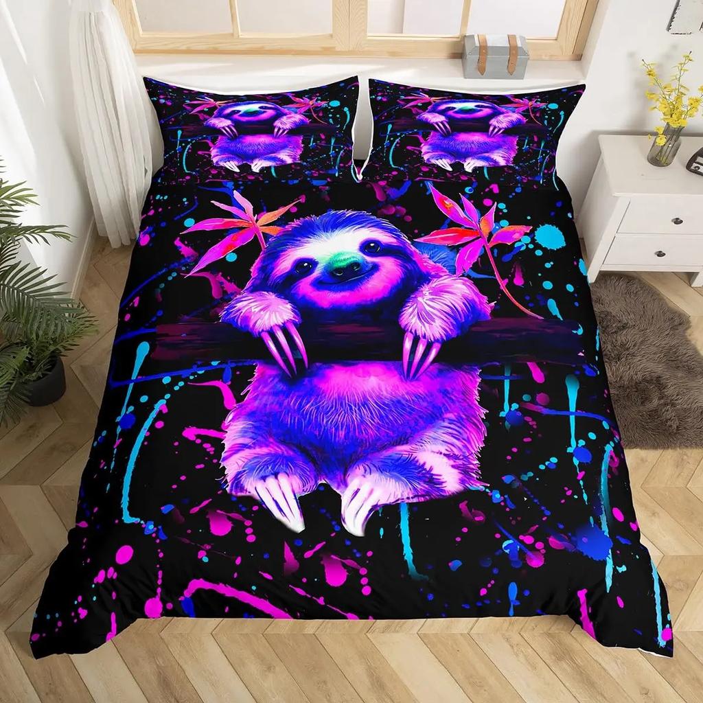 Boys Girls 3D Animal Themed Lovely Duvet Cover 2/3 Pcs Kids Cute Sloth Duvet Cover Set Cartoon Sloth Printed Comforter Covers