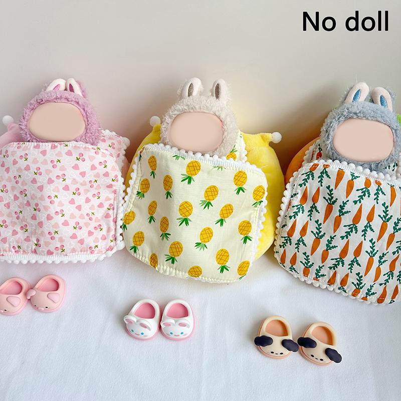 Lůžkoviny 3dílná sada Polštář+Polštář+Přikrývka Pro 17cm Vinylovou Panenku Labubu Spací Pytel Bez Panenek Doplňky pro Panenky