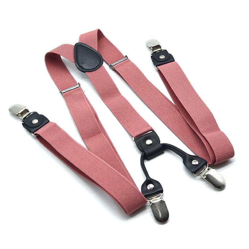 Adult Unisex 4-Clip Elastic Suspenders & Bow Tie Set, Non-Slip, Solid Color, 2.5cm