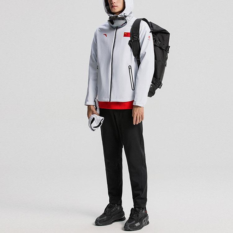 Anta National Flag Series Logo Print Zip-Up Hooded Jacket Men Jacket White 152140603-1