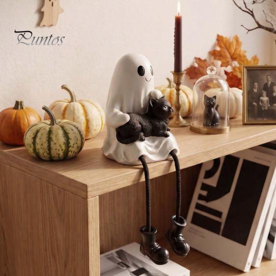 Unique Gifts for Halloween Lovers Figurines, Spooky Ghost Skeleton Pumpkin Black Cat Resin Ornaments, Durable Seasonal Home Accents Tabletop