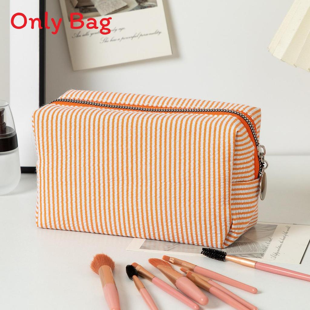 Striped Makeup Organizer With Large Capacity Travel Wash Bag For Daily Use