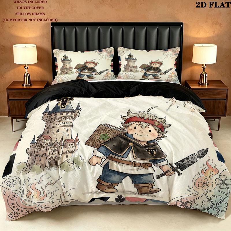 Black Clover Pattern Bedding Quilt Set Quilt Cover Pillowcase Home Birthday Gift(1 * duvet cover + 2 * pillowcase, without core)