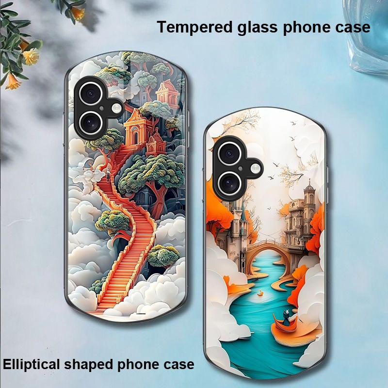 Złoty Liść Czarny Dla Apple IPhone 16 11 13 15 14 Pro Max 12 Mini 7 8 Plus XR X XS Etui na telefon z hartowanego szkła o eliptycznym kształcie