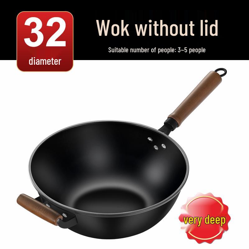 Vintage Non-Stick Cast Iron Skillet Wok for Gas Stove & Induction Cookers