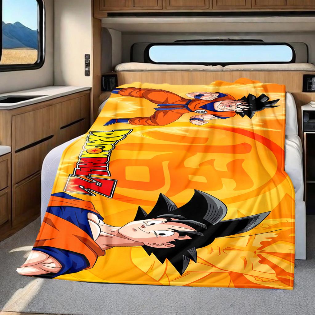 1PC Son Goku  Print Flannel Blanket, High quality All Seasons, Home Decor, Warmth and Comfort, Perfect for Christmas Gifts