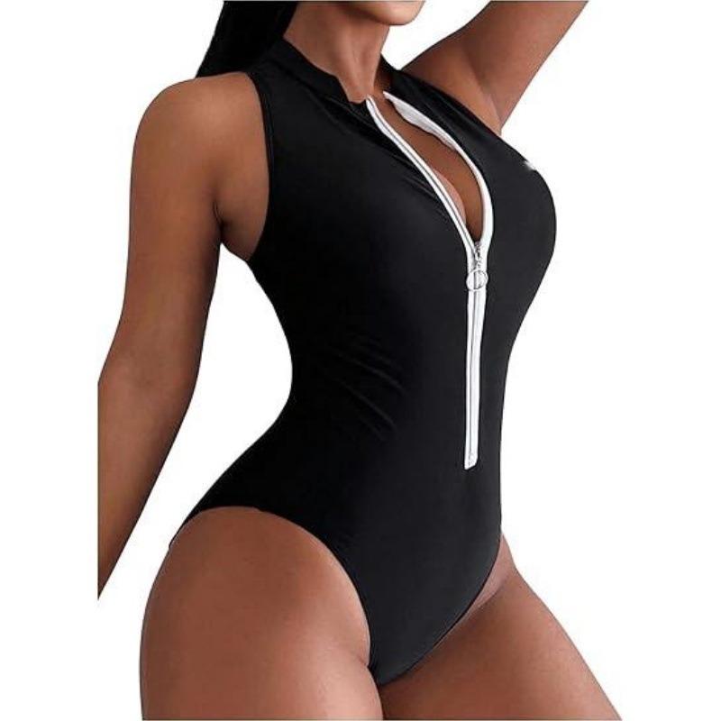 Women S One Piece Bikini Swimsuit Front Zipper Fashion Swimwear