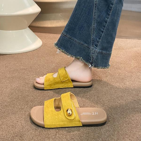 

Модная обувь Женские тапочки Шлепанцы Мода 2025 Роскошная плоская обувь на липучке Женские тапочки Уличные шлепанцы Pantofle Мода Плоские 20 35