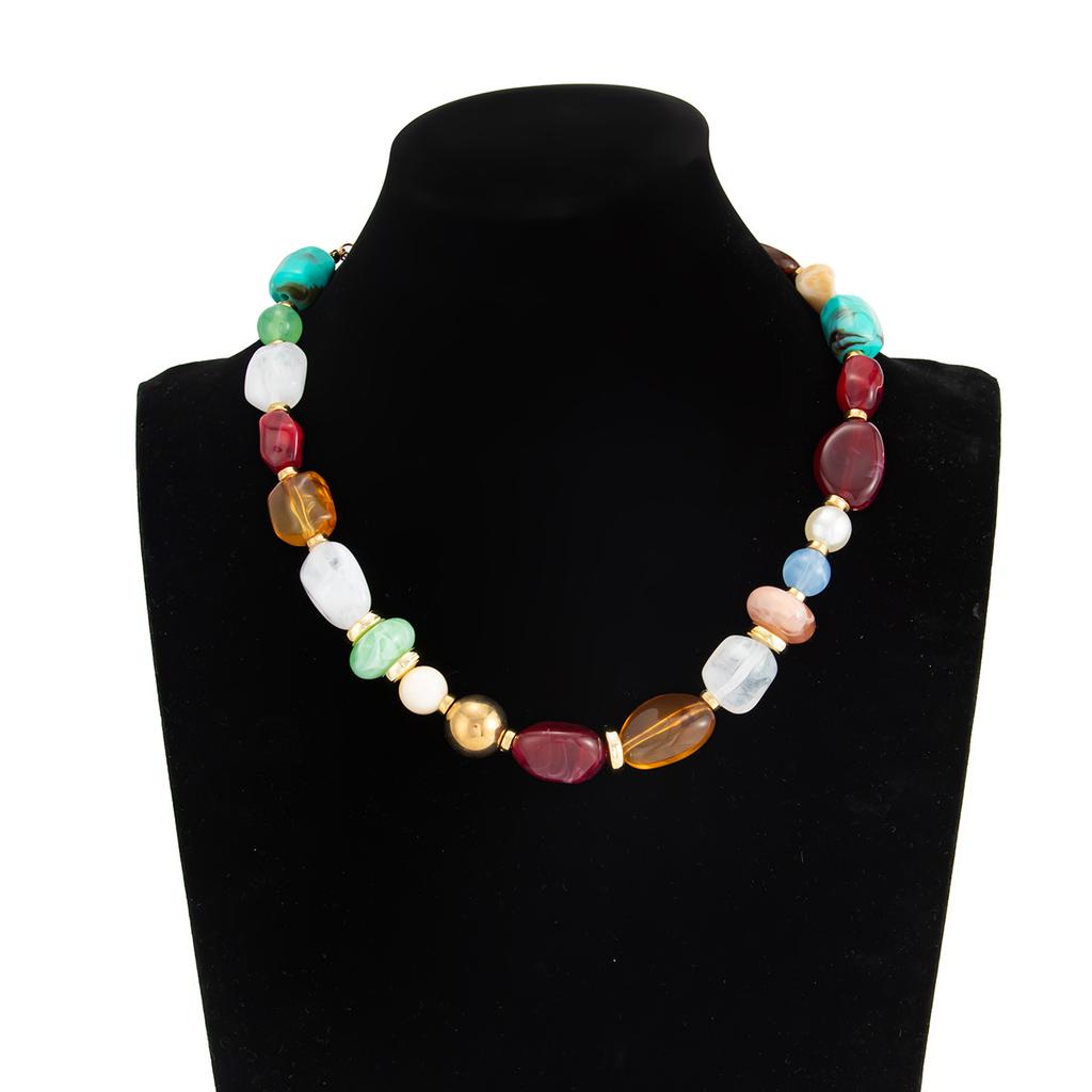 Böhmische farbige Harzperlen Choker Halskette für Frauen Vintage Verstellbare Acryl Schmuckaccessoires