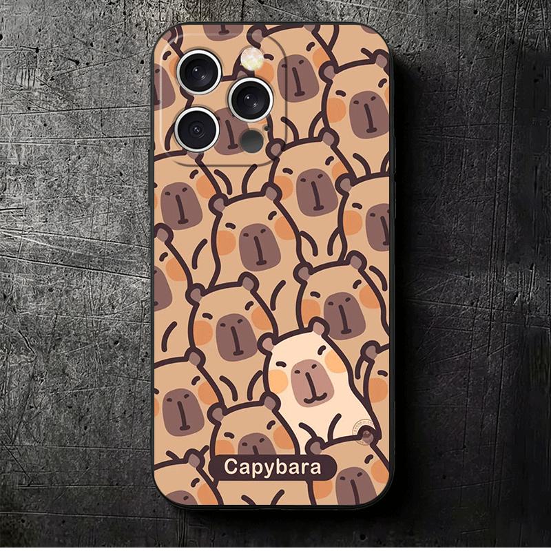 

Funny Capybara Cartoon Cute Soft Phone Case for iPhone 16 16E 17 Air 15 Pro Max 14 Plus 13 Mini 11 12 7 Black Cover Back Shell iPhone 12 Pro Max
