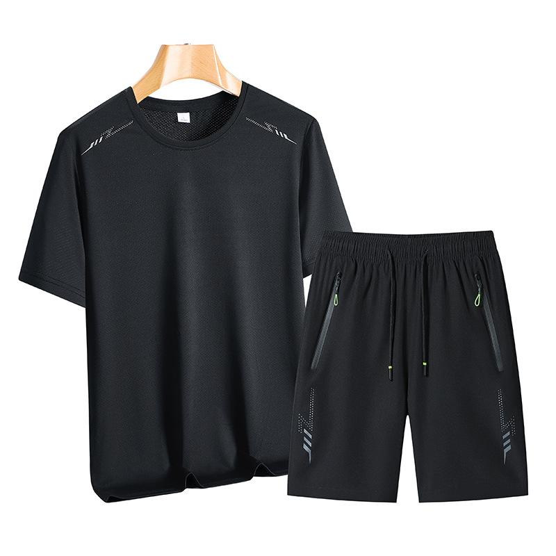 

Summer Two-piece Ice Silk Suit, Loose Sports Breathable Sweat-wicking Shorts, Casual Shirt XXXL чорний