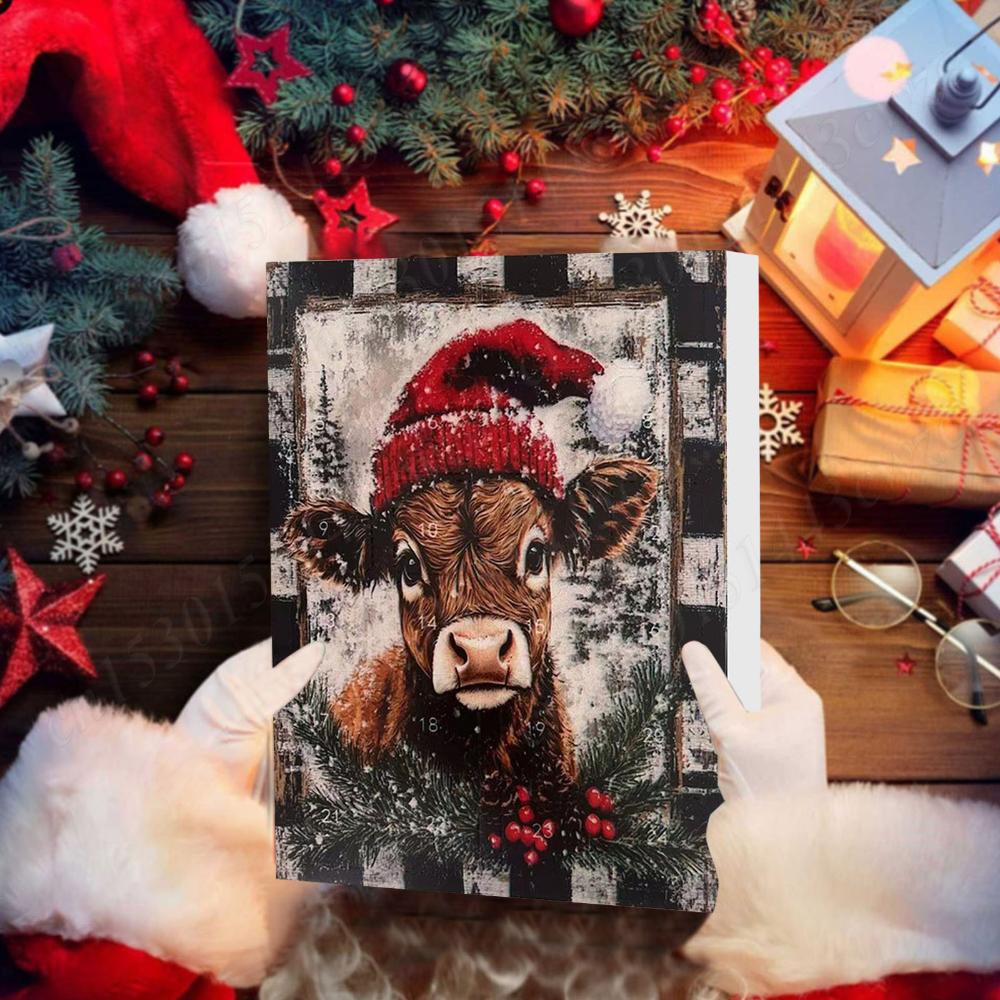 2026 Highland Cow Christmas Advent Calendar 24Pcs Xmas Cute Yak Countdown Calendar Hanging Pendants for Toddlers Christmas Gifts