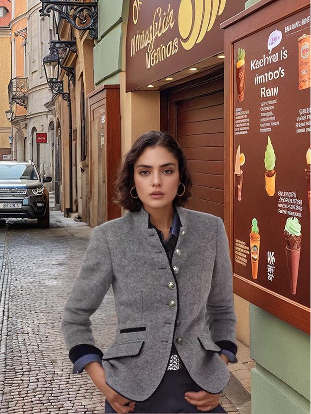 

2025 Spring Women s Woolen Coat - Multi-Button Color Block Style Extra Extra Extra Large сірий колір