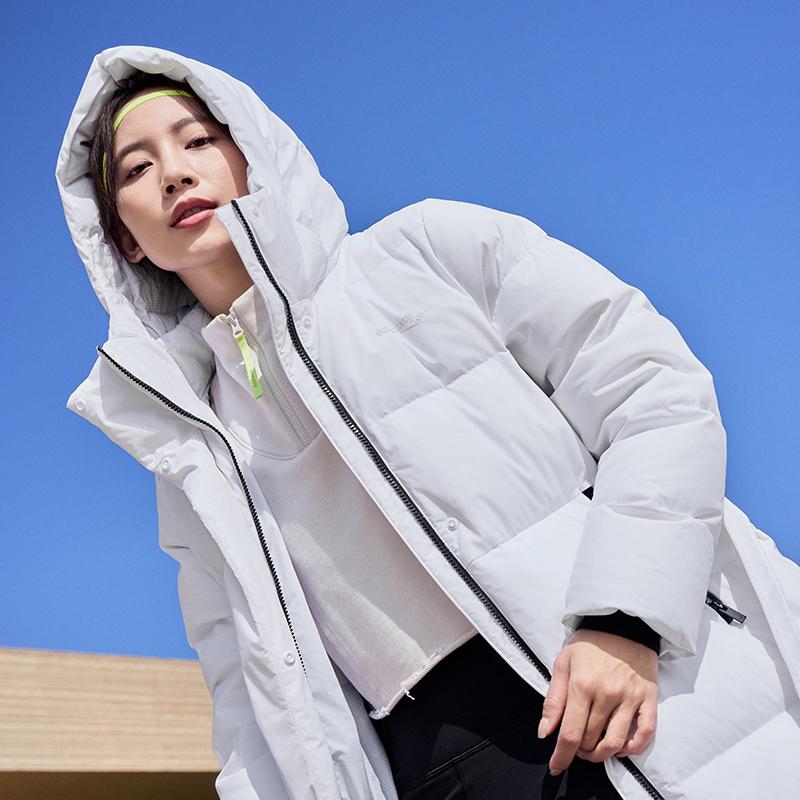 Saucony Loose Long Warm Windproof Down Jacket Women outerwear White SC1230106A-WT02