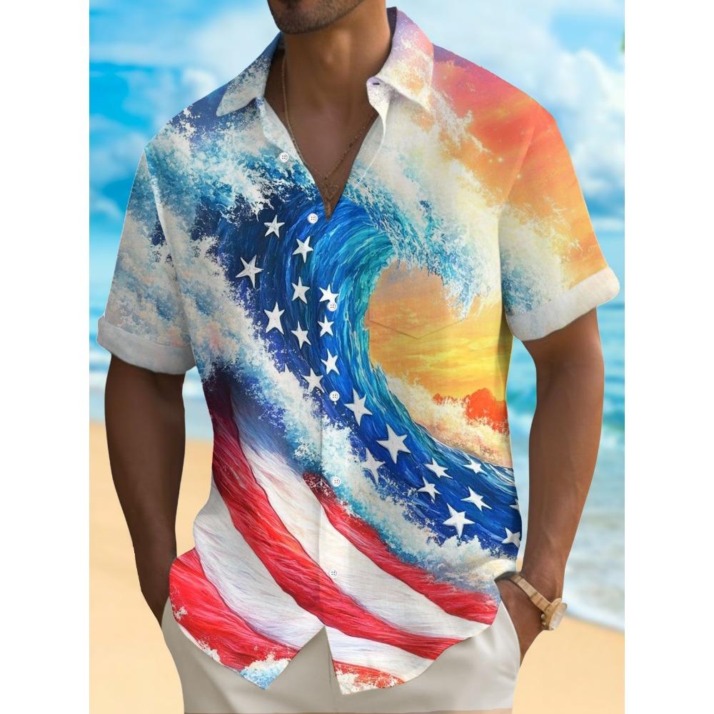 Sommer Mode Herren 3D Gedruckte Geometrische Kunst Grafikhemden Hawaiianische Freizeithemden Knopfleiste Kurzarmhemden