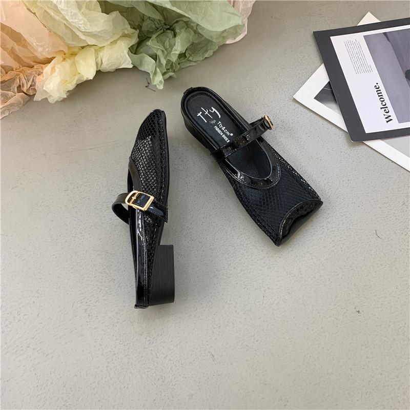 

Fashion Bailamos 2025 New Women Slippers Summer Wear Round Toe Straight Buckles Casual and Comfortable Flats Cut-out Single Shoes Dress 39 чёрный