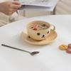 Cartoon Bear Face Coffee Mug Set Kawaii Ceramic Cup and Saucer for Milk Tea Aesthetic Japanese Style Large Capacity Tableware