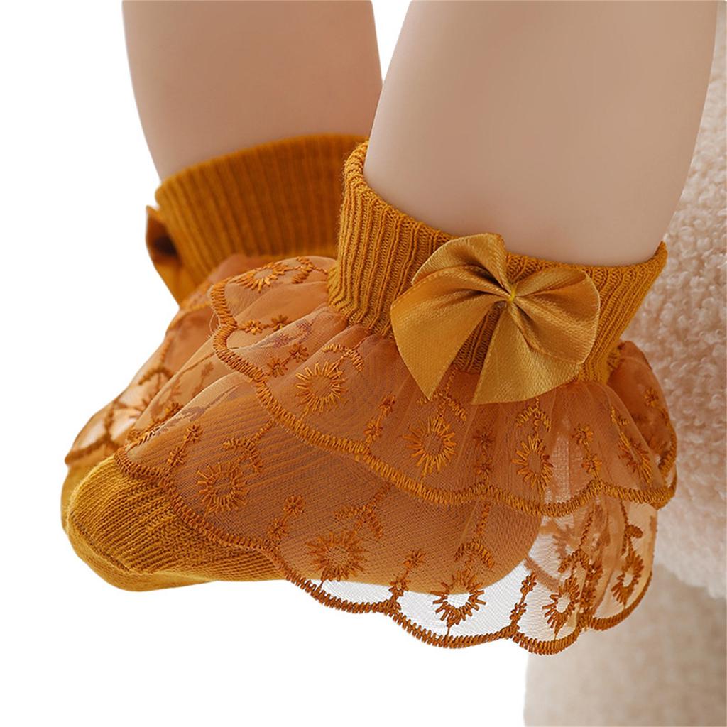Pudcoco Infant Baby Girls Ruffle Lace Socks, Super Soft Infant Ankle Socks Princess Dress Socks with Bow 3M-2T