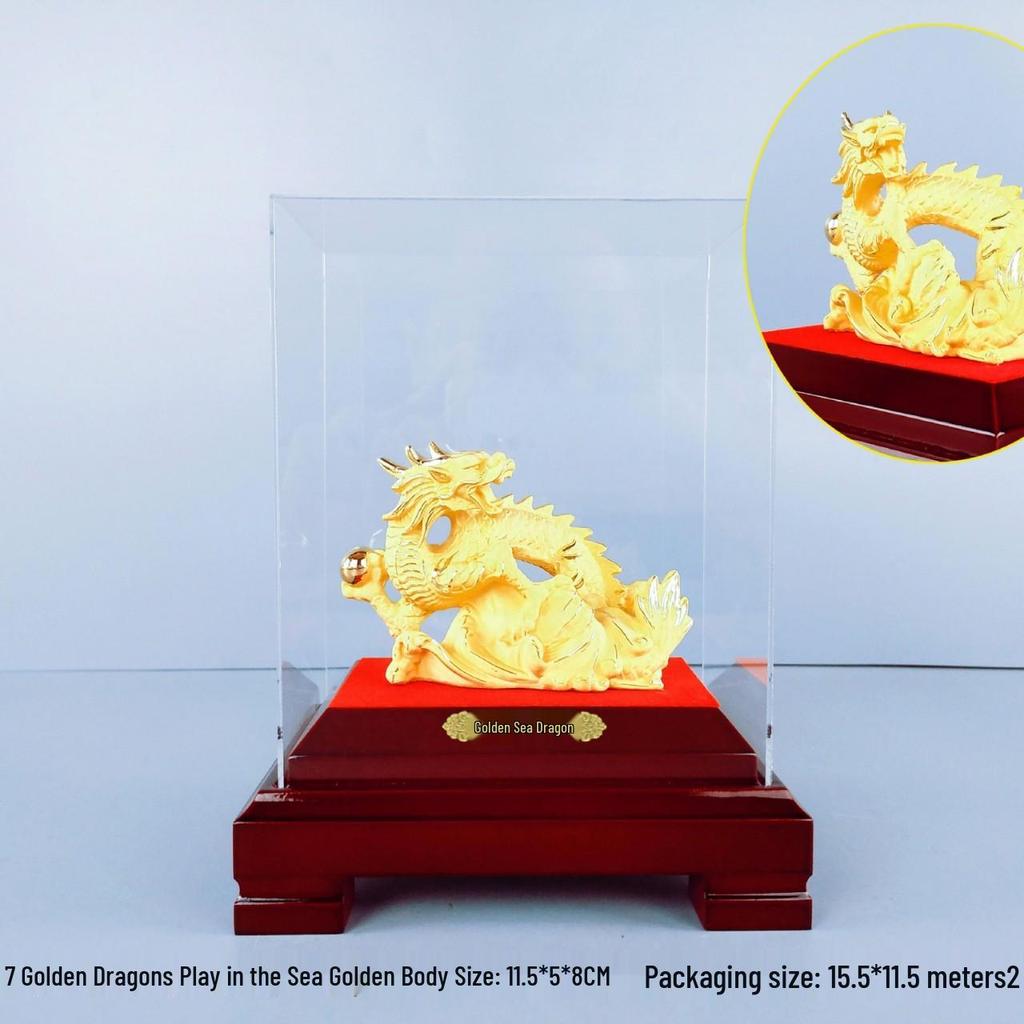 Flocked Gold Dragon Zodiac Ornament for Year of the Dragon - Wealth-Attracting Decoration and Business Gift