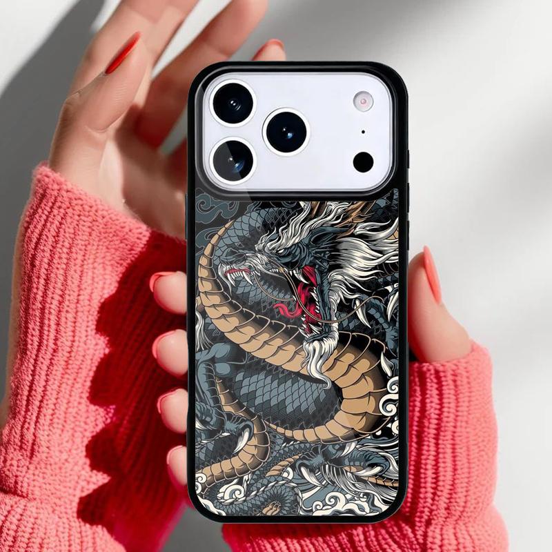 Japanese Dragon Style Phone Case for iPhone 17 16 15 14 13 Pro Max Back Cover for 12 11 Pro Coque