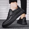 2024 Summer New Breathable Lazy Man Step On Thick Sole Casual Leather Shoes British Style Black Lucky Tidal Shoes