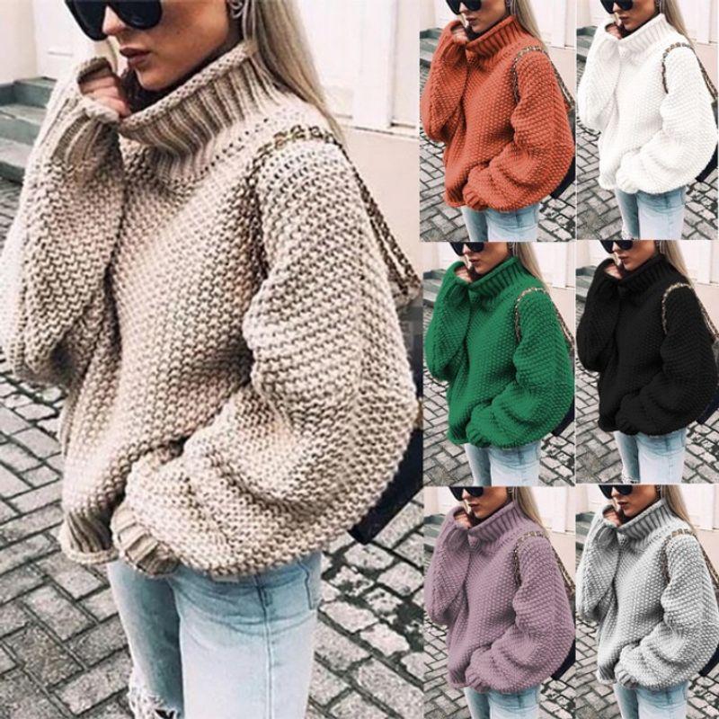 

Fall and Winter Fashion Style Elegant New Arrival Thick Thread Sweater Women s Amazon Hot Curling Turtleneck Batwing Sleeve Knitwear White One size