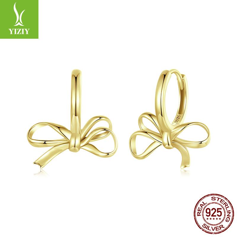 Simple Romantic Bow Plain Silver Ear Buckle, Sweet Girlish S925 Sterling Silver Earrings Earrings
