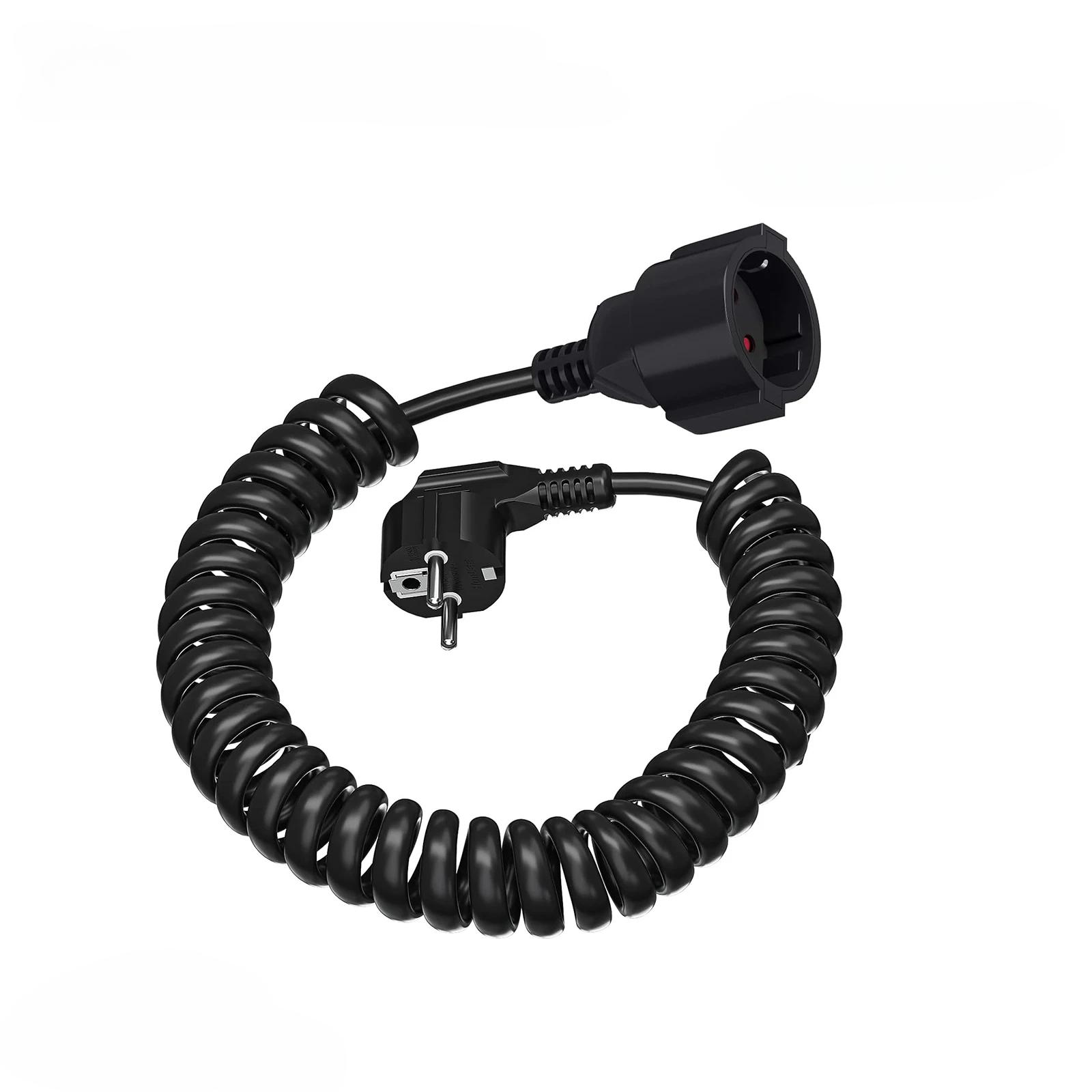 

Подовжувач європейського живлення, 3 метри, спіральний кабель живлення з чоловічої та жіночої вилки, штекер ЄС Schuko, 230 В/16 А, IP20 3m cable,EU Plug чорний