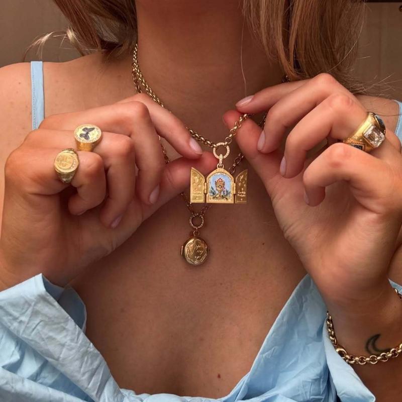 Stainless Steel Painted Printed Adjustable Pendant Opening And Closing Necklace Hand Drawn Flower Heart Pendant Sweater Chain