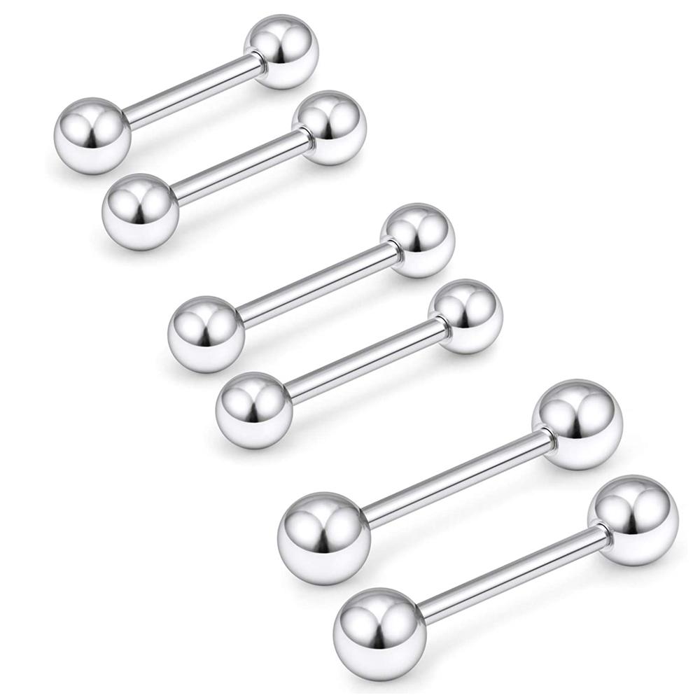 16pcs 14G Stainless Steel Nipple Rings Tongue Rings Straight Barbell Bars Piercing 12mm 14mm 16mm 18mm In Length for Women Men
