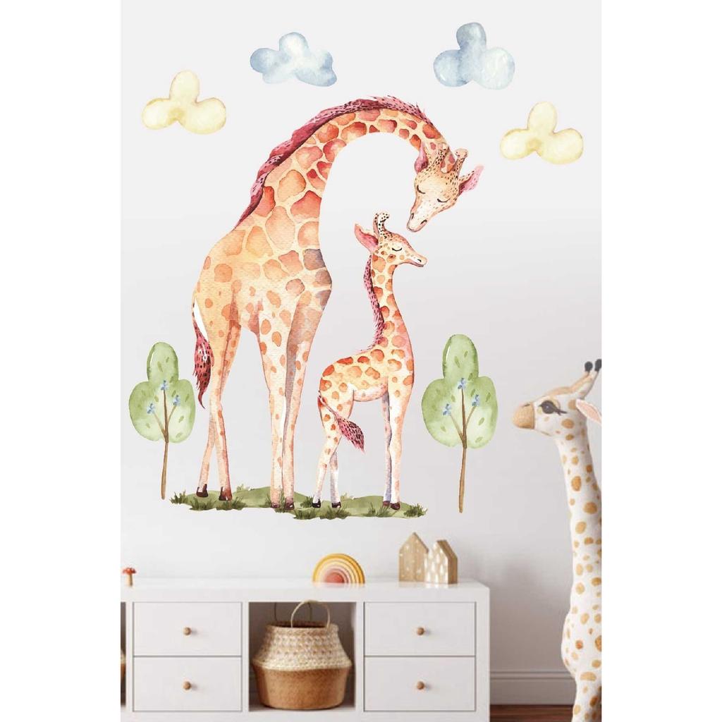 Wandaufkleber für Kinderzimmer mit Mutter und Baby-Giraffe