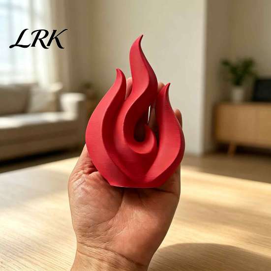 Small Decorative Statue 3D Printed Flame Sculpture, Matte Red Hollow Statue, Modern Interior Accents Minimalist Art Desktop Ornament for Office