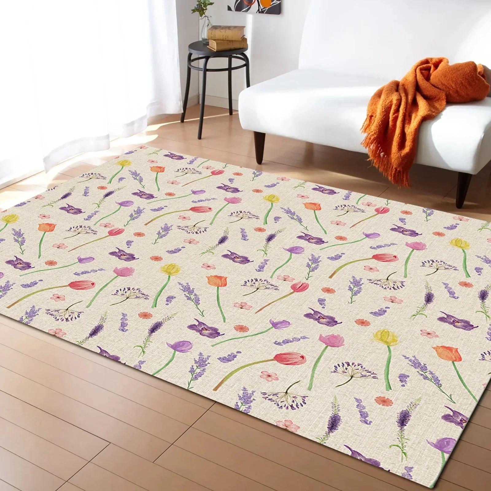 

Tulip Carpet Spring Floral Rug for Living Room Kids Bedroom Natural Garden Floor Mat Kitchen Doormat Soft Non Slip 40x60cm 16x24 inch