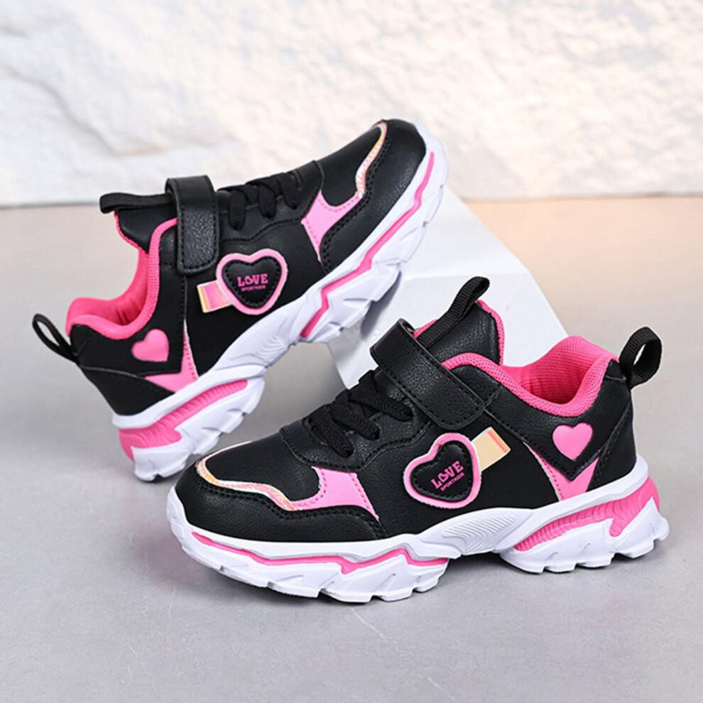 Toddler Girl Light-Up Sneakers, Durable & Comfortable Casual Shoes for Outdoor Play – Black, Size 4.5-5 Years