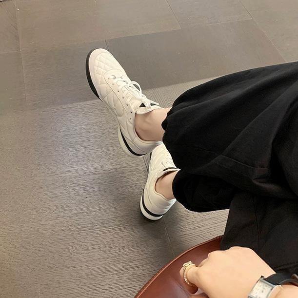 

Sheepskin version~ Xiaoxiangfeng shoes thick-soled rhombus casual sports shoes women s genuine leather running shoes color matching versatile board 40