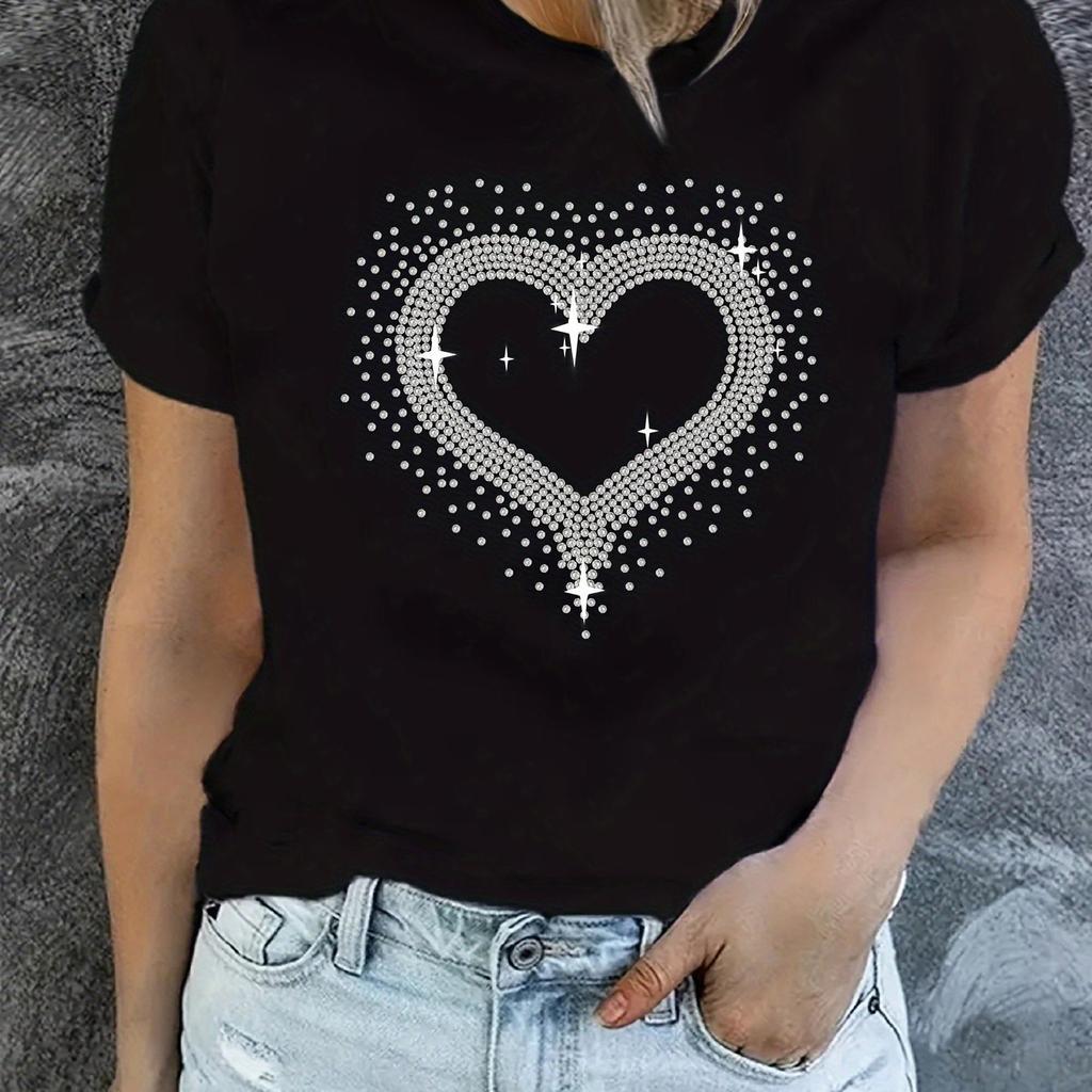 Exquisite Woman Clothing Short Sleeve T-shirt Top Heart-shaped Pattern Printing Summer Short Sleeve Comfortable Women's T-shirt